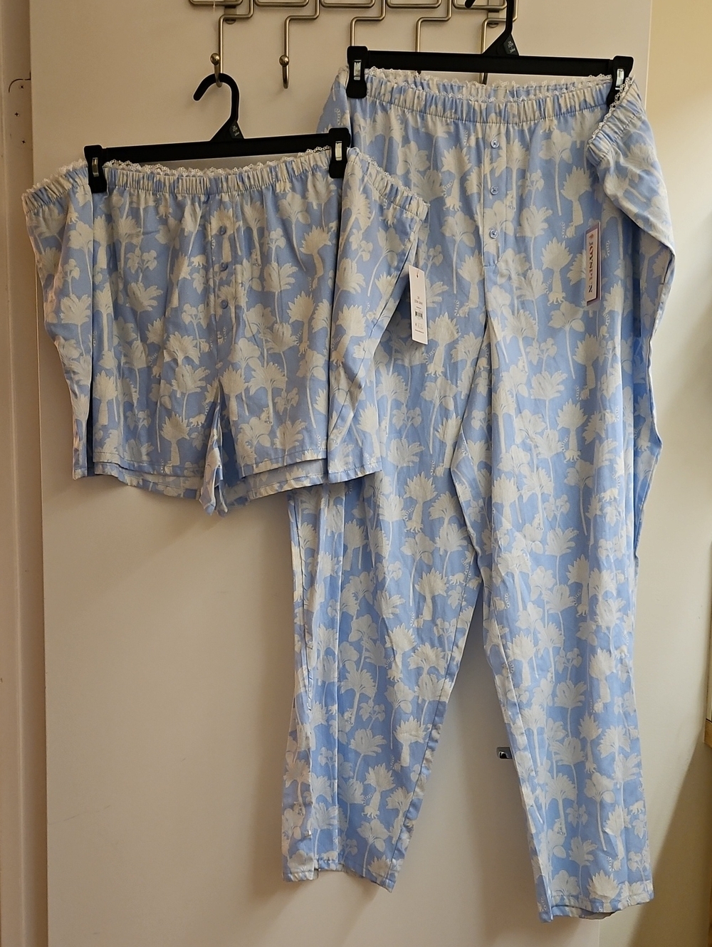 Joyspun Womens 3X Pajama Set 2 Pc Woven Short & Pant Blue Lark Floral NWT
